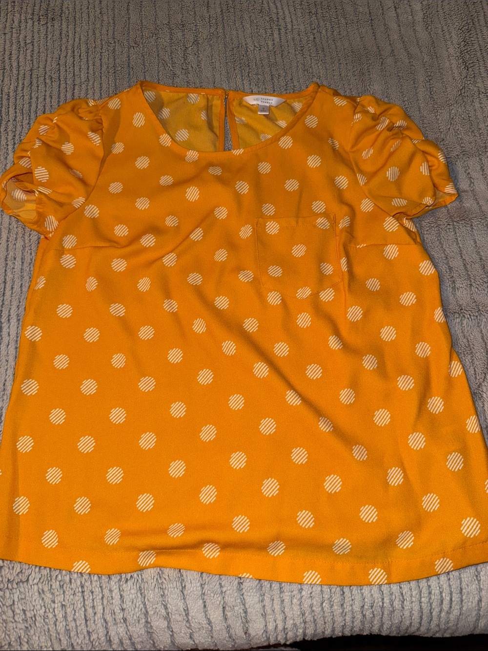 LC Lauren Conrad Orange Polka Dot Puff Sleeve Blouse